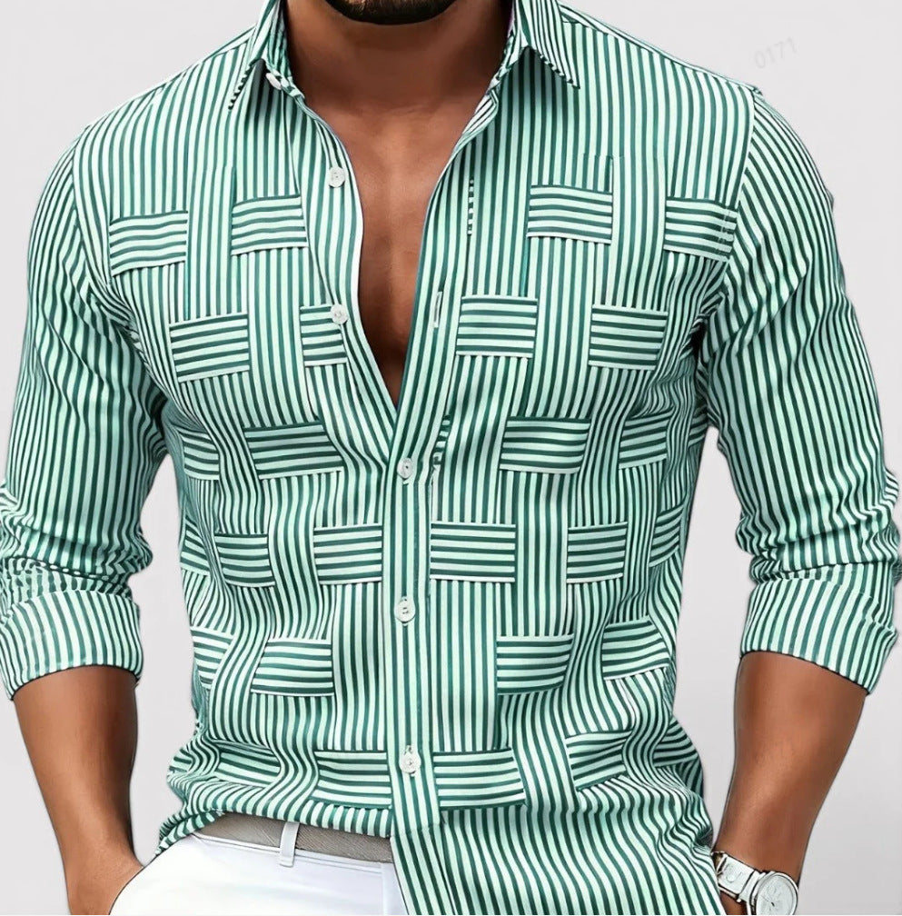 Mens Blue White Striped Long Sleeve Shirt
